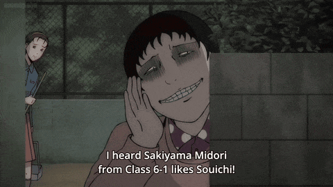 a cartoon character says " i heard sakiyama midori from class 6-11 likes souichi "