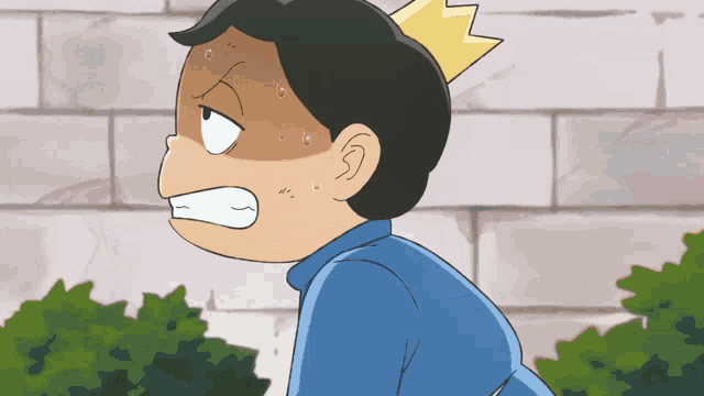 a cartoon character with a crown on his head making a funny face