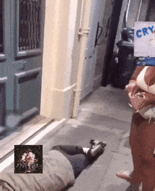 a picture of a man laying on the ground next to a picture of a woman holding a baby with the word cp on it