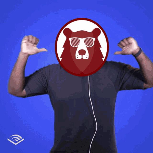 a man is wearing headphones and has a red bear on his face