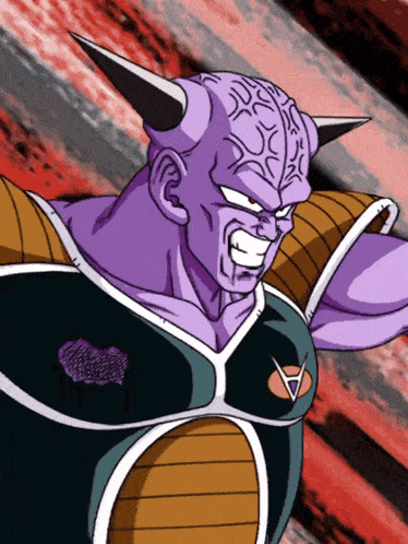 a purple cartoon character with horns is smiling and has the letter a on his chest