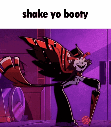 a cartoon character holding an umbrella with the words shake yo booty below him