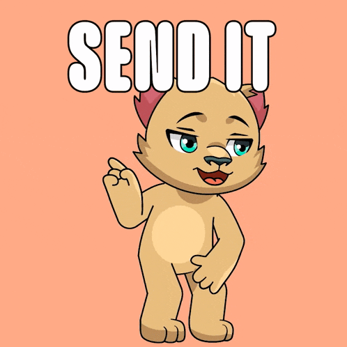 a picture of a cat with the words send it on it