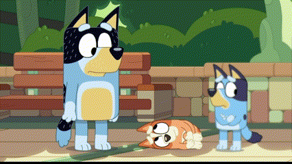 three cartoon dogs are standing next to each other on a sidewalk .