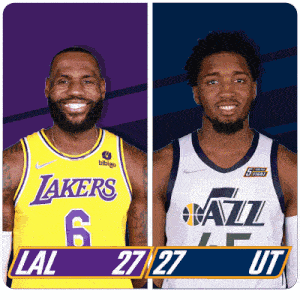 Los Angeles Lakers (27) Vs. Utah Jazz (27) First-second Period Break GIF - Nba Basketball Nba 2021 GIFs