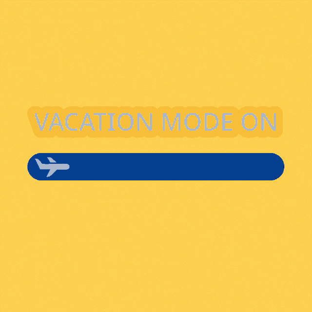 a yellow background with the words vacation mode on and an airplane icon