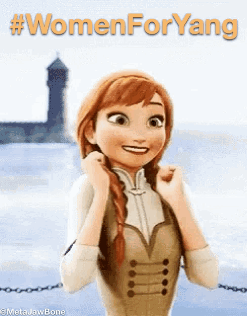 a picture of anna from frozen with the words #womenforyang