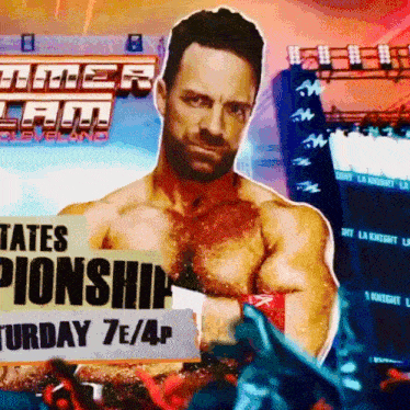 a poster for the tates championship shows a shirtless boxer