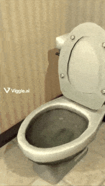 a toilet with the lid up and a viggle.ai icon above it