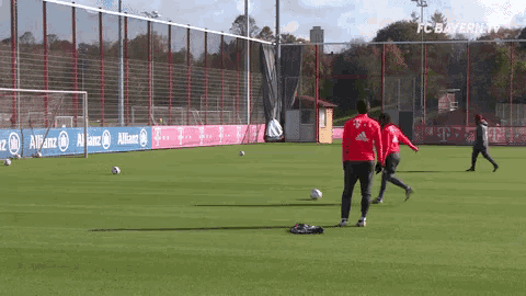 a soccer field with a banner that says fc bayern tv