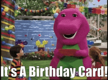 Barney The Dinosaur Birthday Card GIF - Barney The Dinosaur Birthday Card Its A Birthday Card GIFs