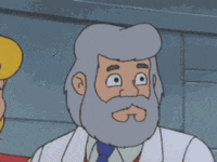 a cartoon character with a beard and a white coat and tie