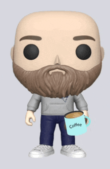 a funko pop of a man with a beard is holding a coffee mug