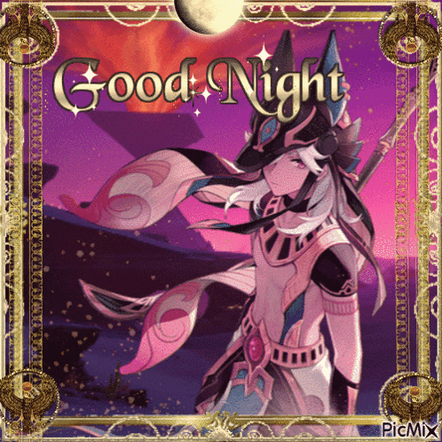 a good night greeting card with a picture of a wizard