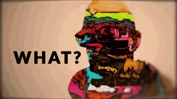a colorful painting of a man with the words what written on the bottom