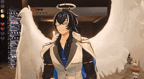a video game character with wings and a halo on his head