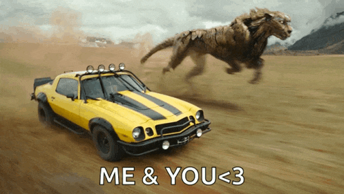 a yellow car with the words me & you < 3 on the bottom