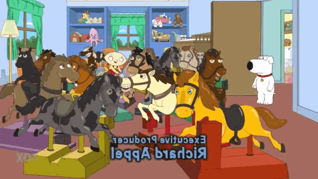 a family guy cartoon shows a merry go round with a bunch of horses