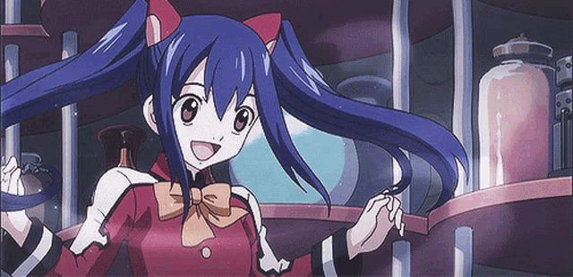wendy from fairy tail is standing in a room