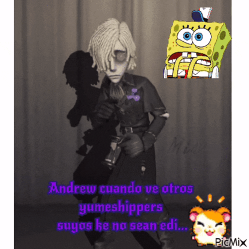 a picture of a spongebob character with the caption andrew cuando ve otros yumeshippers suyos he no sean edi