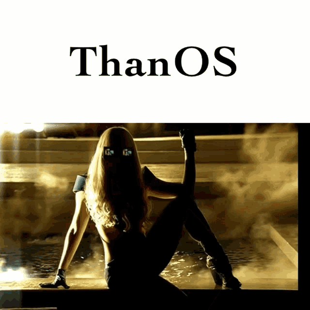 a poster for thanos with a woman sitting in the water
