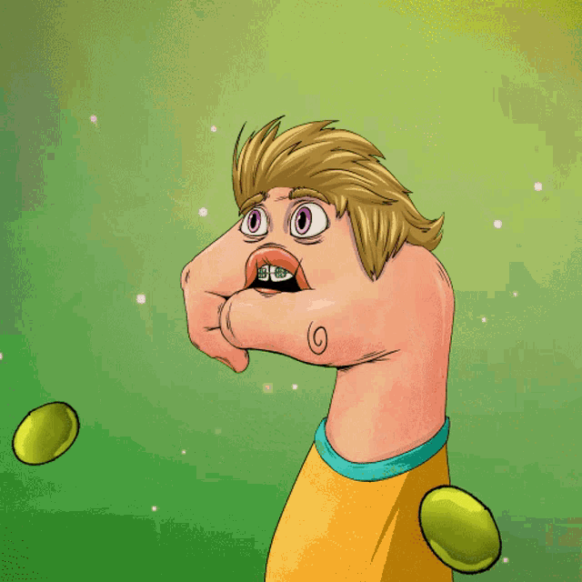 a cartoon drawing of a worm with braces on its teeth