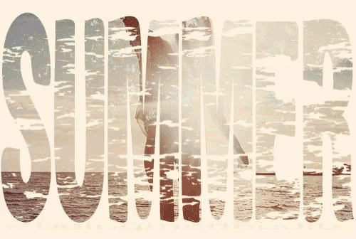 a picture of a woman sitting on a rock with the word summer behind her