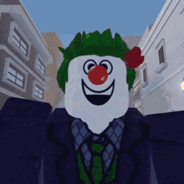 a clown with a red nose and green hair