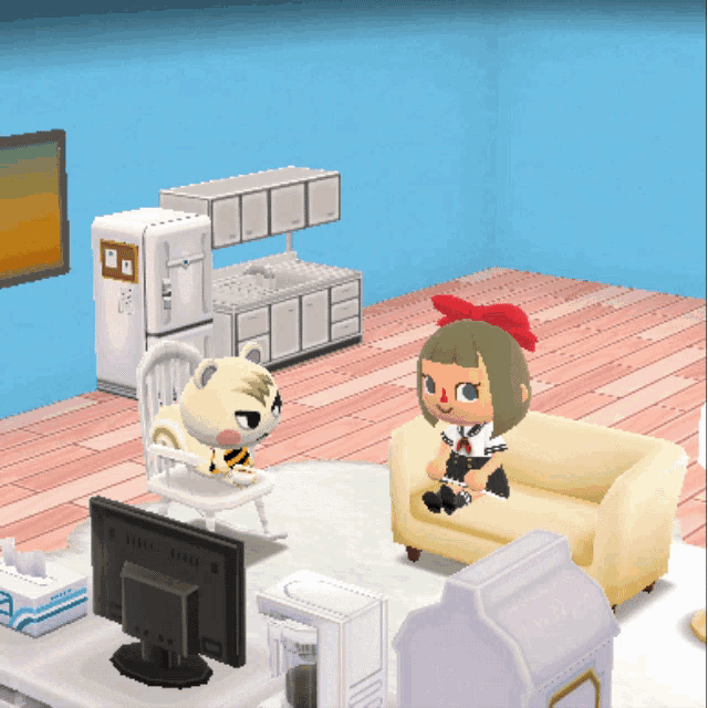 a cartoon character sitting on a couch in a room