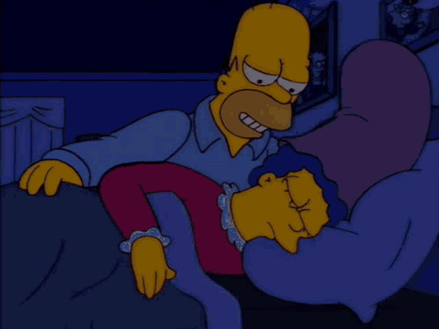 a cartoon of homer simpson and lisa simpson sleeping in bed