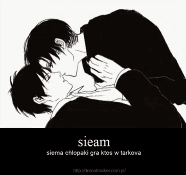 a black and white drawing of two men with the word sieam on the bottom right