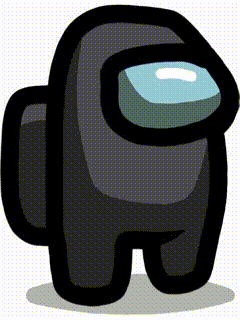 a black among us character with a blue head and a shadow .