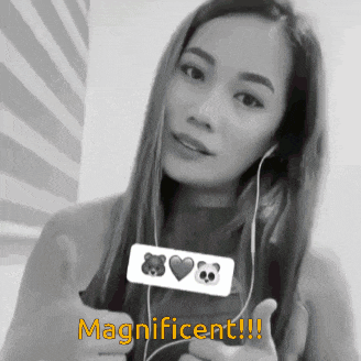 a black and white photo of a woman giving a thumbs up and the words magnificent