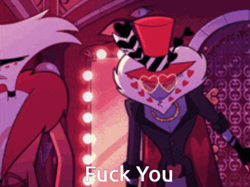 a cartoon character says " fuck you " while standing next to another cartoon character