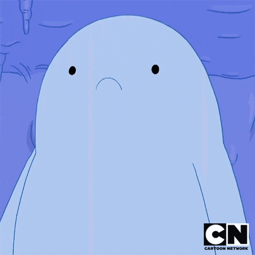 a cartoon character with a sad face and the cn logo