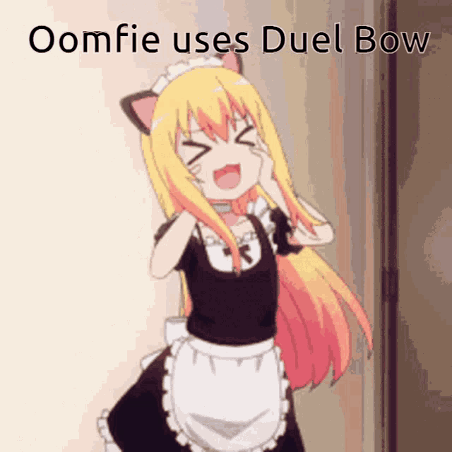 a picture of a girl in a maid outfit with the words oomfie uses duel bow