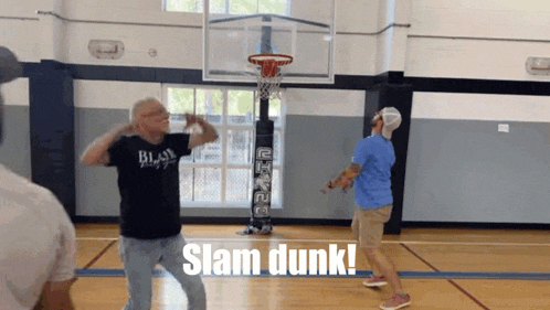 two men are playing basketball and one of them is wearing a black shirt that says blasy