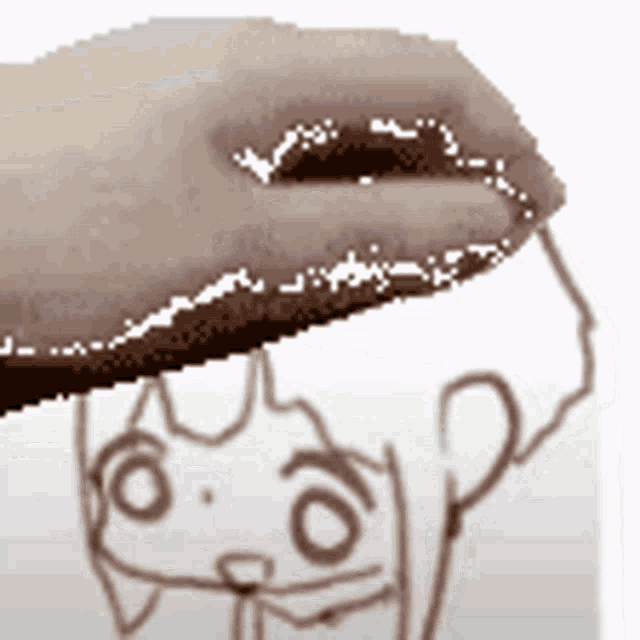 a close up of a drawing of a person 's face with a donut on top of it .