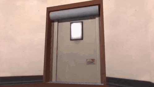 a cartoon illustration of a door in a room with a window .