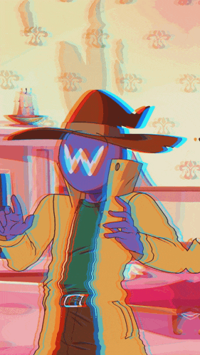 a cartoon character with a hat and a w on his face