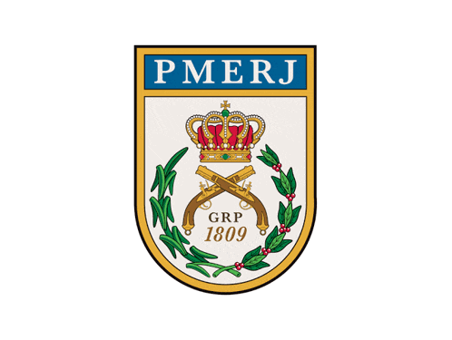 a logo for pmerj grp 1809 with a crown and guns