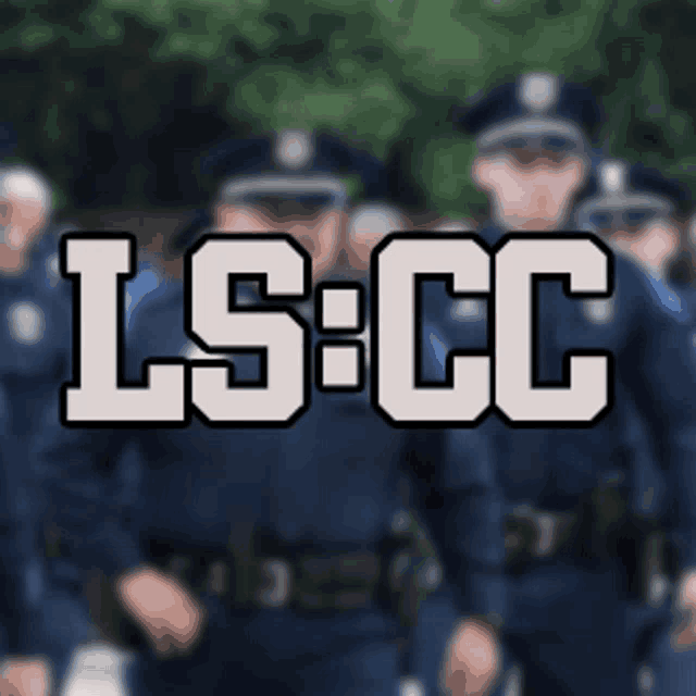 a group of police officers are standing in a line with ls cc written on the top