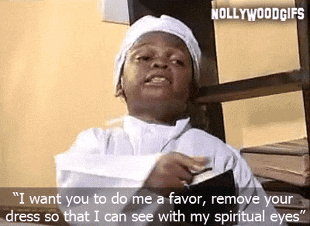 a gif of a person saying " i want you to do me a favor remove your dress so that