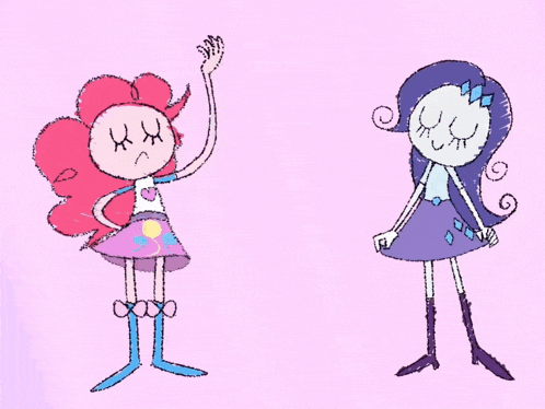 a drawing of pinkie pie and rarity with a cupcake
