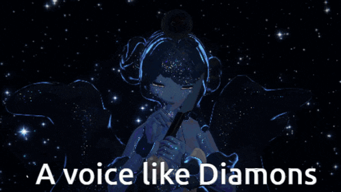a picture of a girl with the words " a voice like diamonds " below it