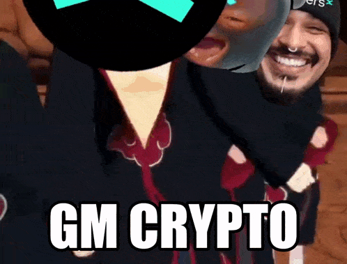 a gm crypto meme with a man in a mask