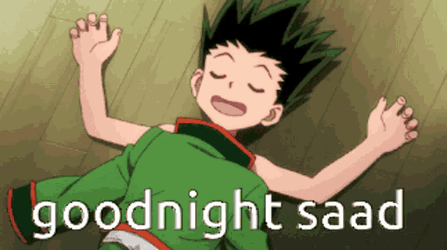 a cartoon of a boy laying on the floor with the words goodnight saad written below him