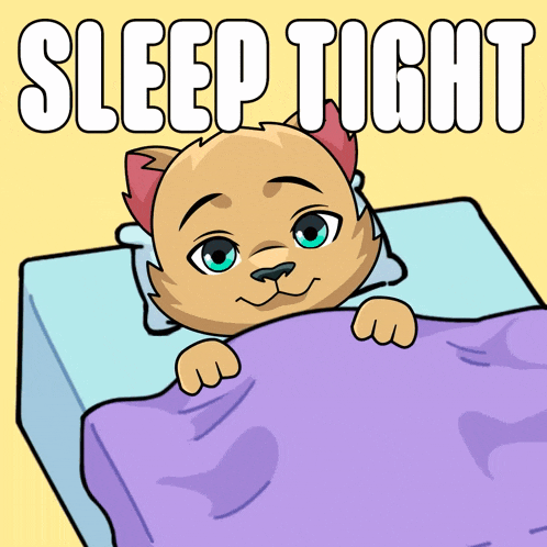 a cartoon of a cat laying in bed with the words sleep tight below it