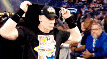 a man wearing a shirt that says john cena