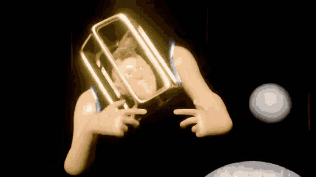 a cartoon of a man in a cage with a hole in his eye